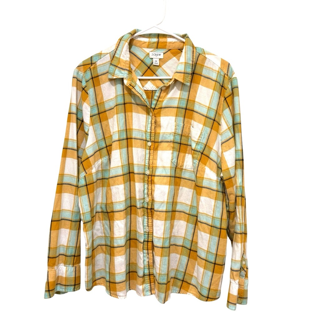J Crew Women's Pastel Preppy Country Cottagecore 100% Cotton Plaid Button Up 2X